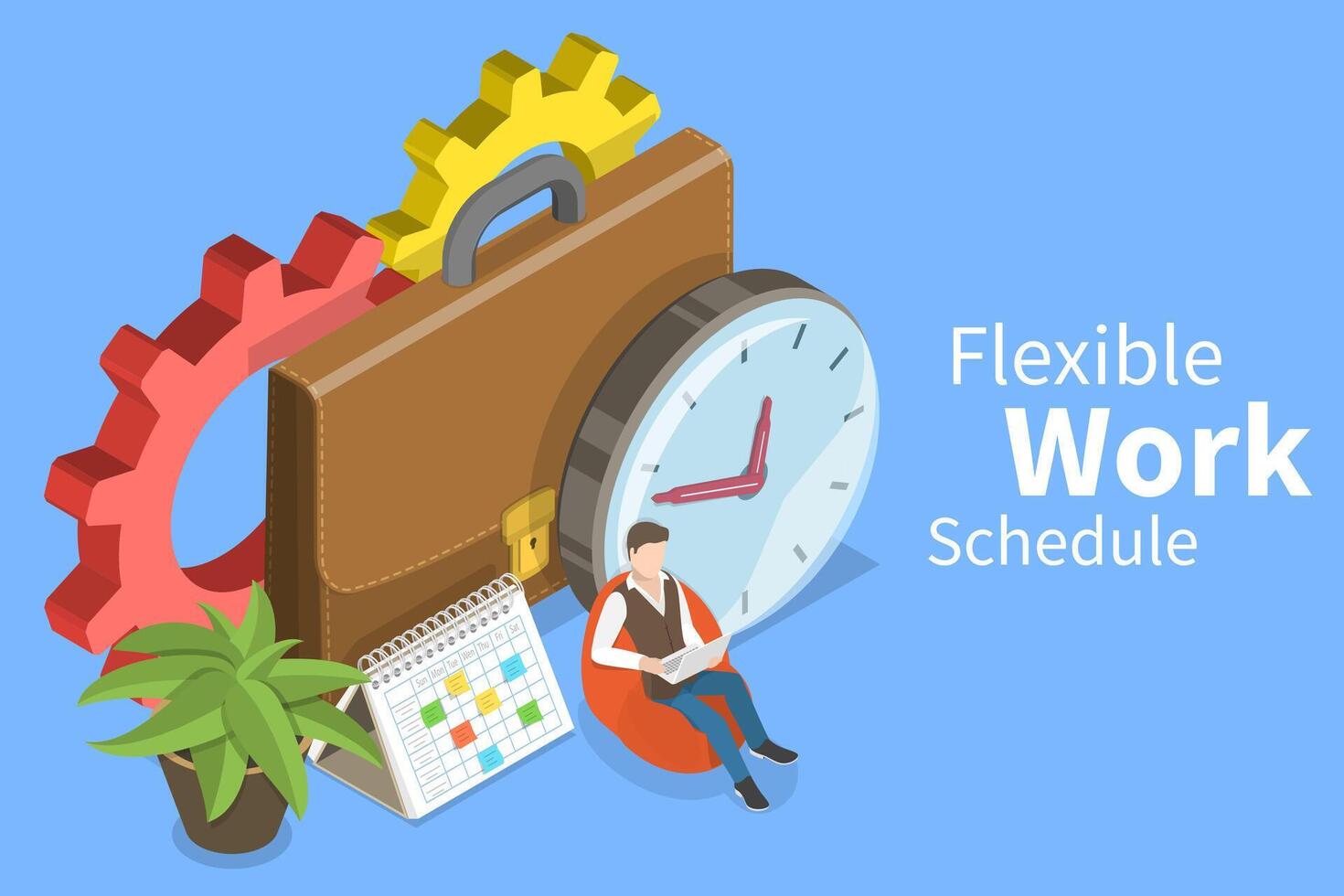 3D Isometric Flat Conceptual Illustration of Flexible Work Schedule. vector