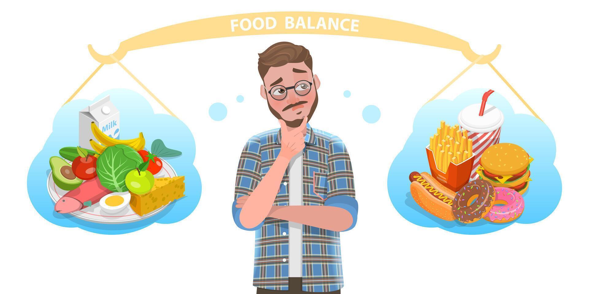 3D Isometric Flat Conceptual Illustration of Food Balance. vector