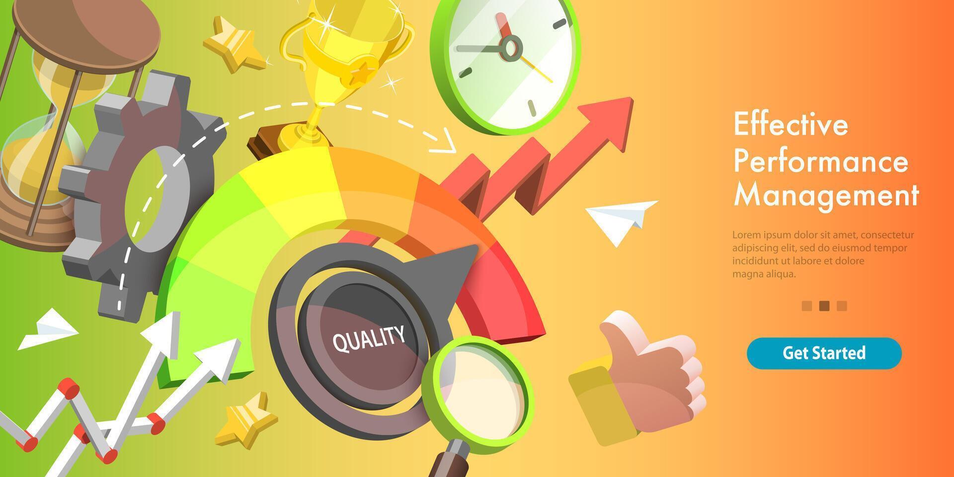 3D Isometric Conceptual Illustration of Efficient Performance. vector