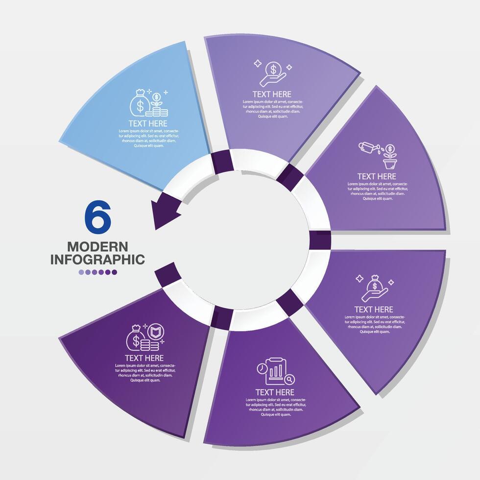Standard circle infographic template with 6 steps, process or options. vector