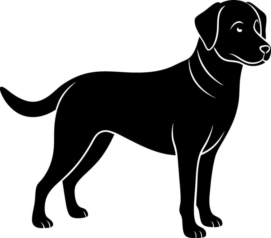 A black dog is standing on a white background vector