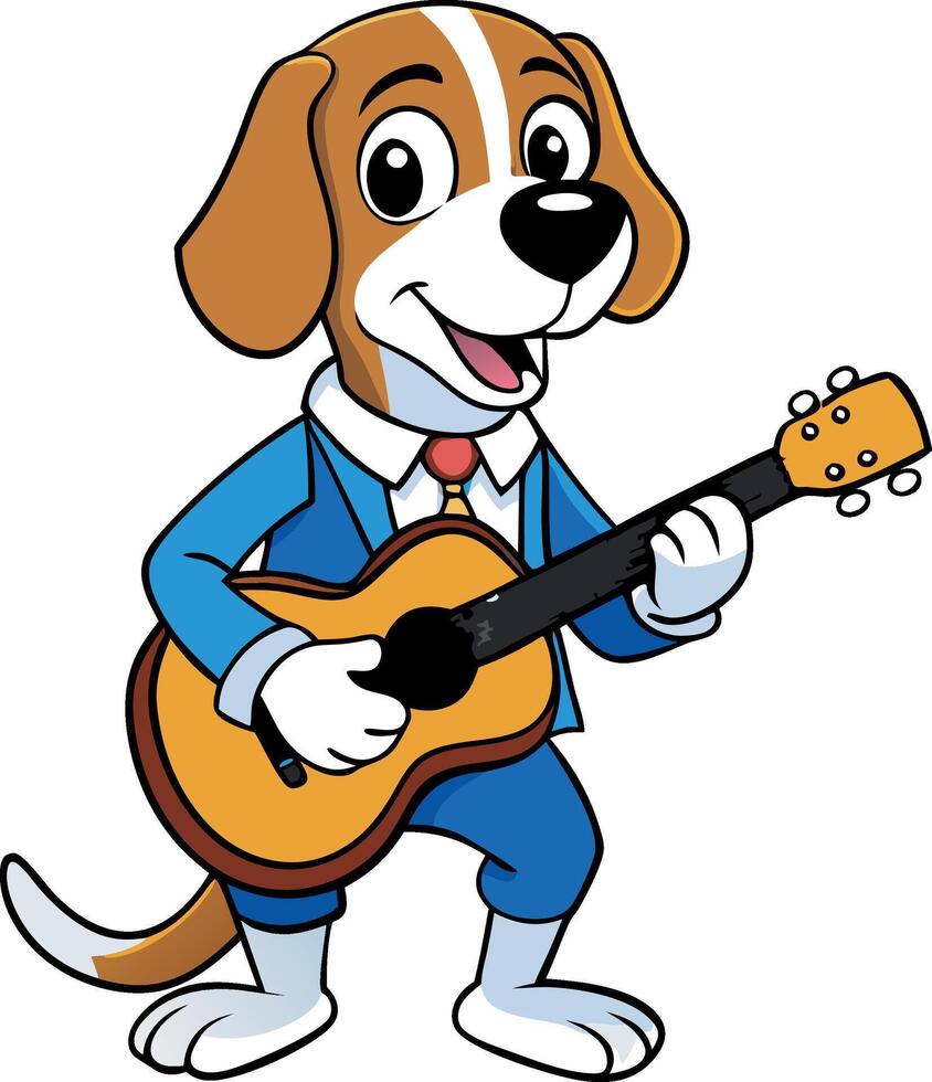 A dog is playing a guitar and smiling vector