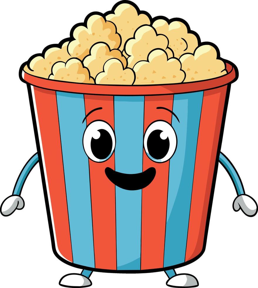 A cartoon character is holding a red and blue popcorn bucket vector