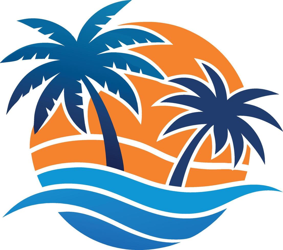 A tropical scene with palm trees and a blue ocean vector
