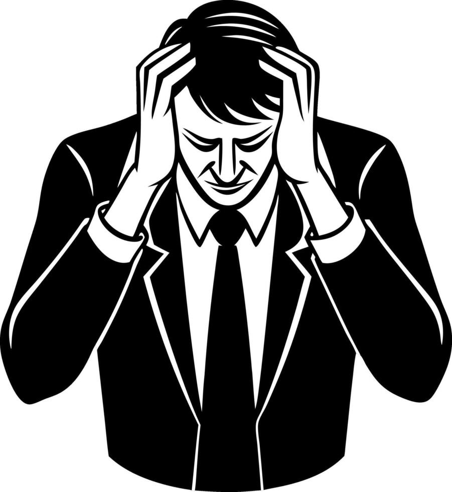 A man in a suit is looking down and it is in deep thought vector