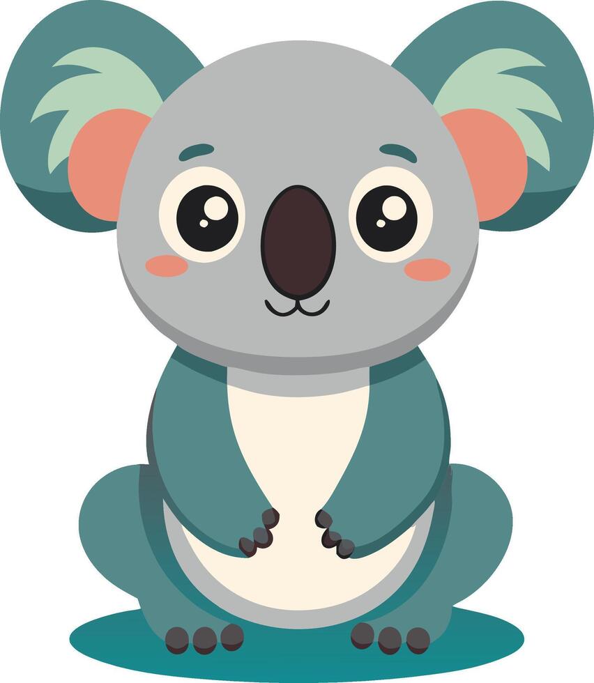 Cute cartoon koala bear illustration with big eyes and blush on white background vector