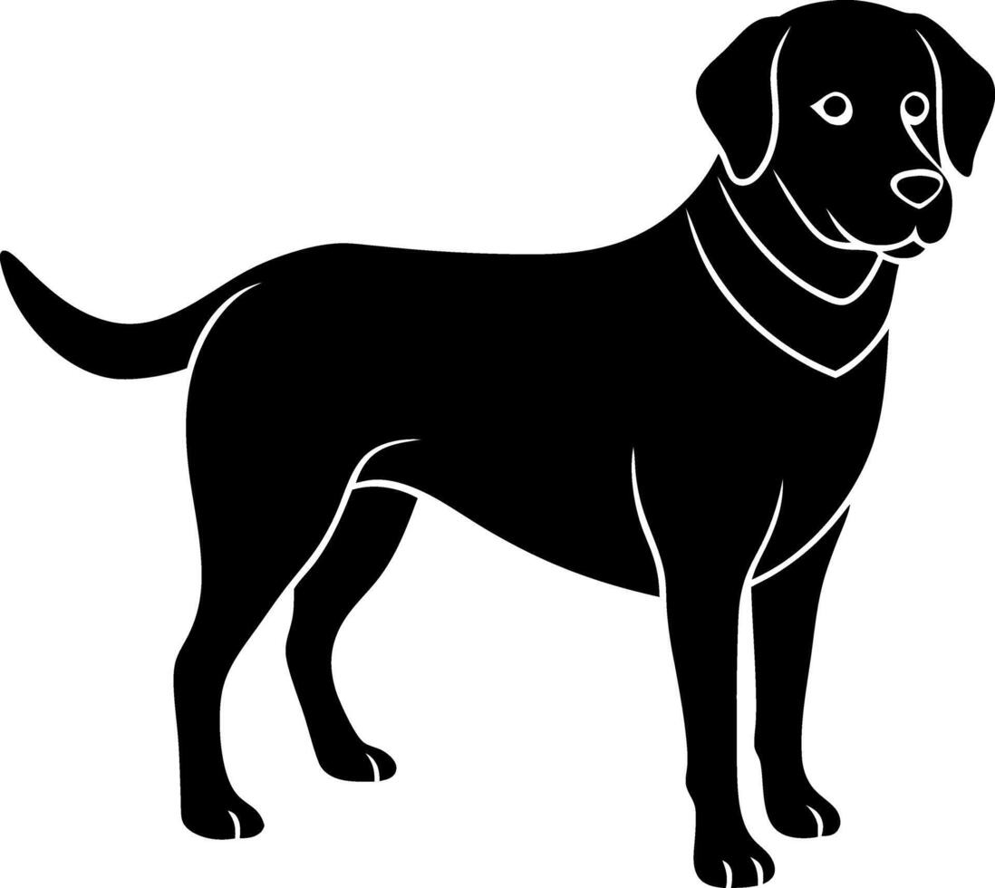 A black dog is standing on a white background vector