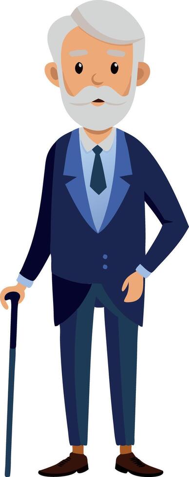 Illustration of elderly man with cane dressed in blue suit vector