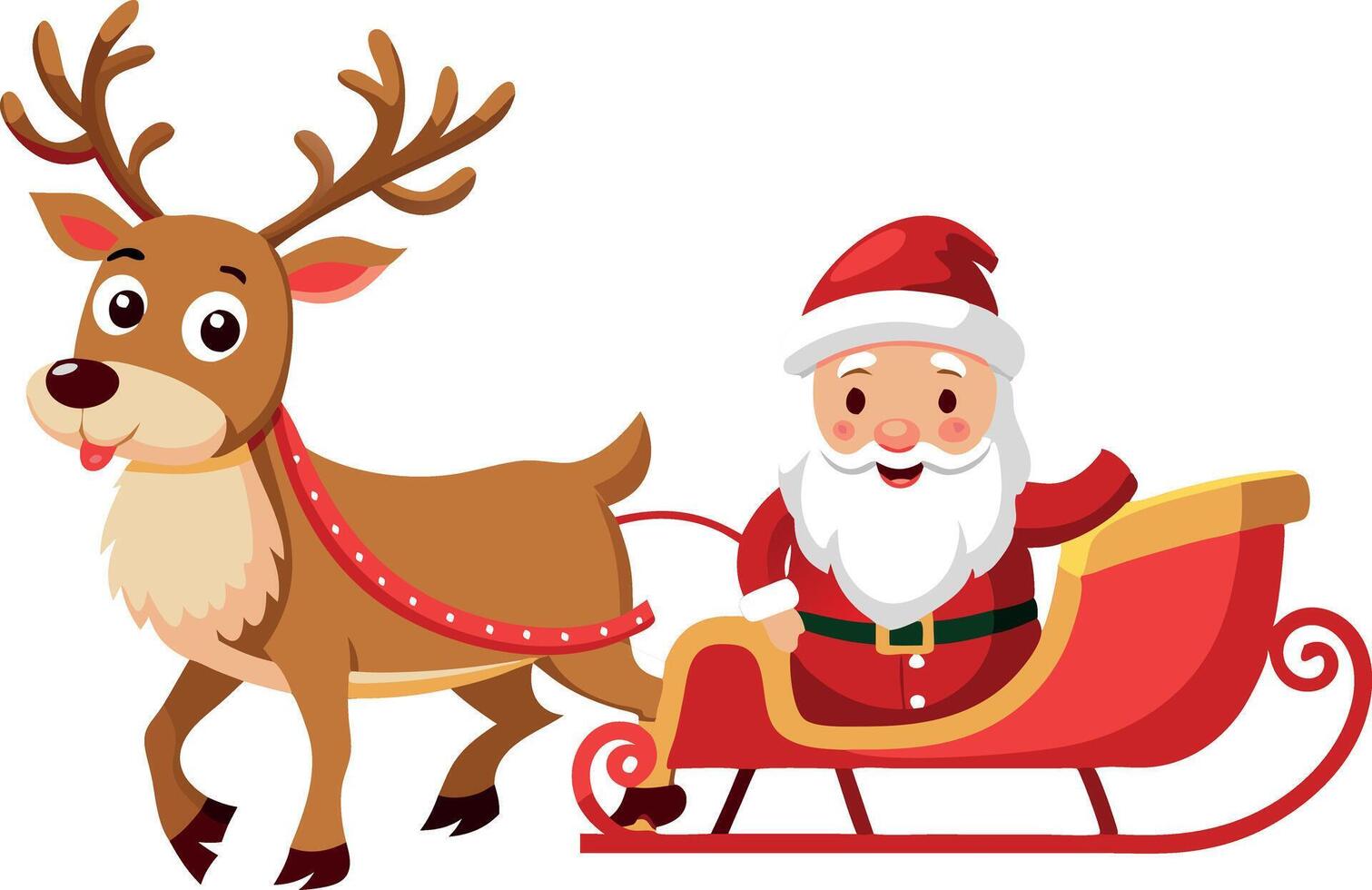 Animated Santa Claus on a sleigh with a reindeer for Christmas holiday celebration vector