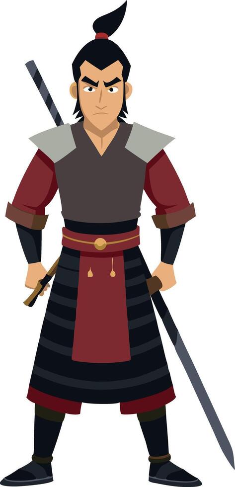 Animated samurai character with sword in confident stance vector