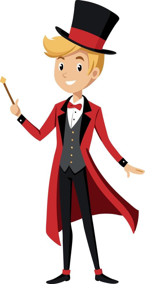 Illustration of a young performer in a top hat and red coat vector