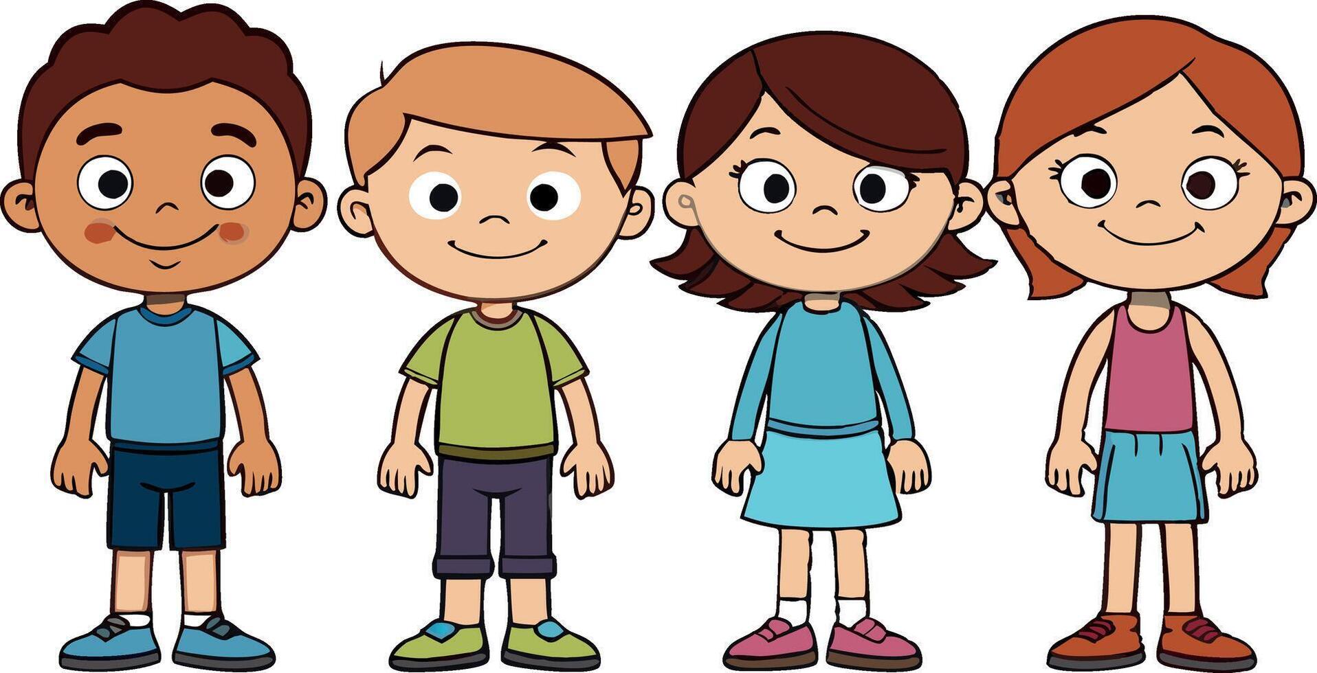 Cute cartoon children standing together and smiling happily vector