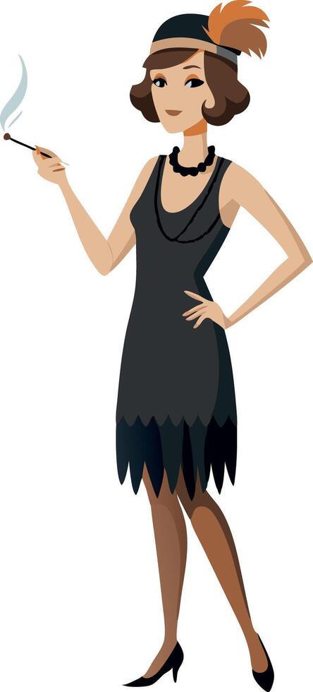 Elegant flapper woman smoking cigarette in 1920s style attire vector