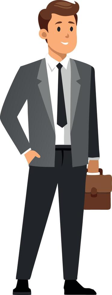 Young businessman in suit holding briefcase, standing confidently vector