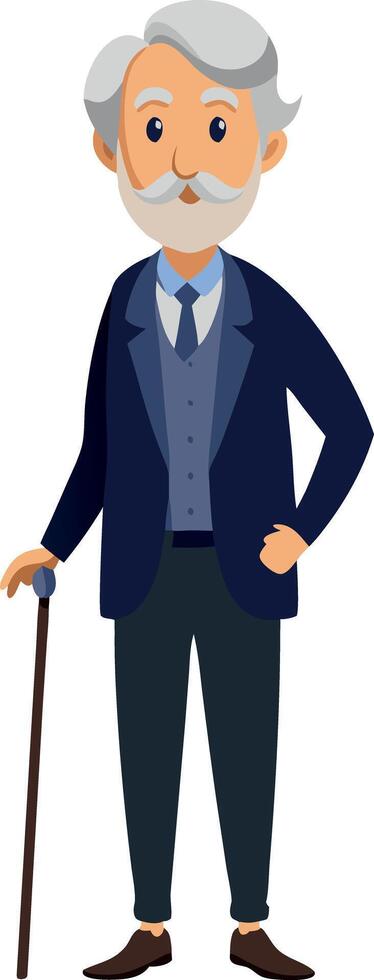 Illustration of an elderly man with a cane dressed in a suit and tie vector