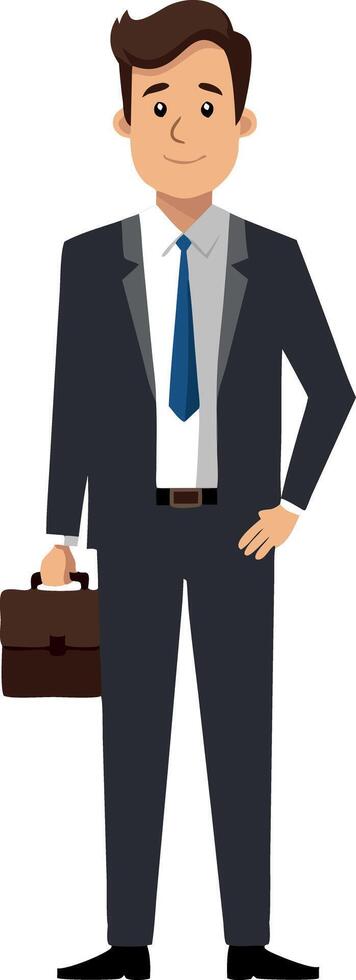 Illustration of young businessman in suit with briefcase standing confidently vector