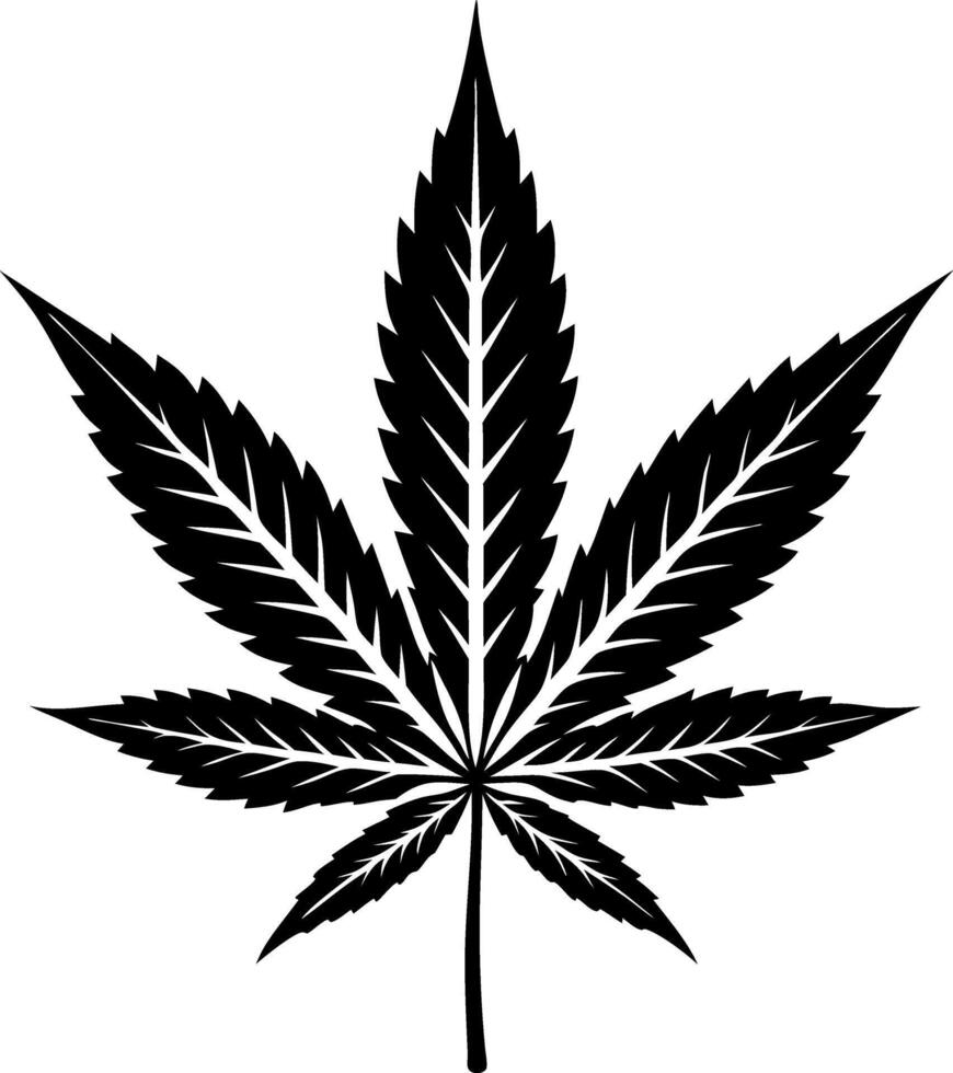 A black and white drawing of a marijuana leaf vector