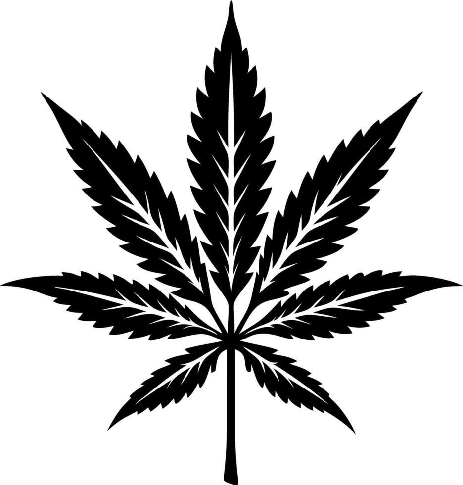 A black and white drawing of a marijuana leaf vector