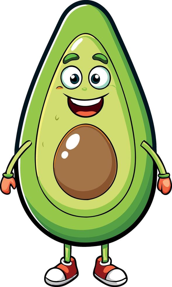 A cartoon avocado is smiling and wearing red shoes vector
