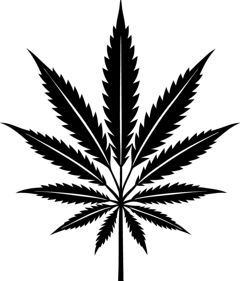 A black and white drawing of a marijuana leaf vector