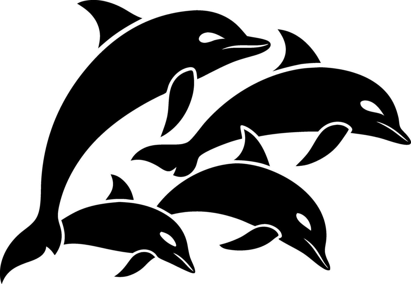 Four black dolphins are leaping out of the water vector