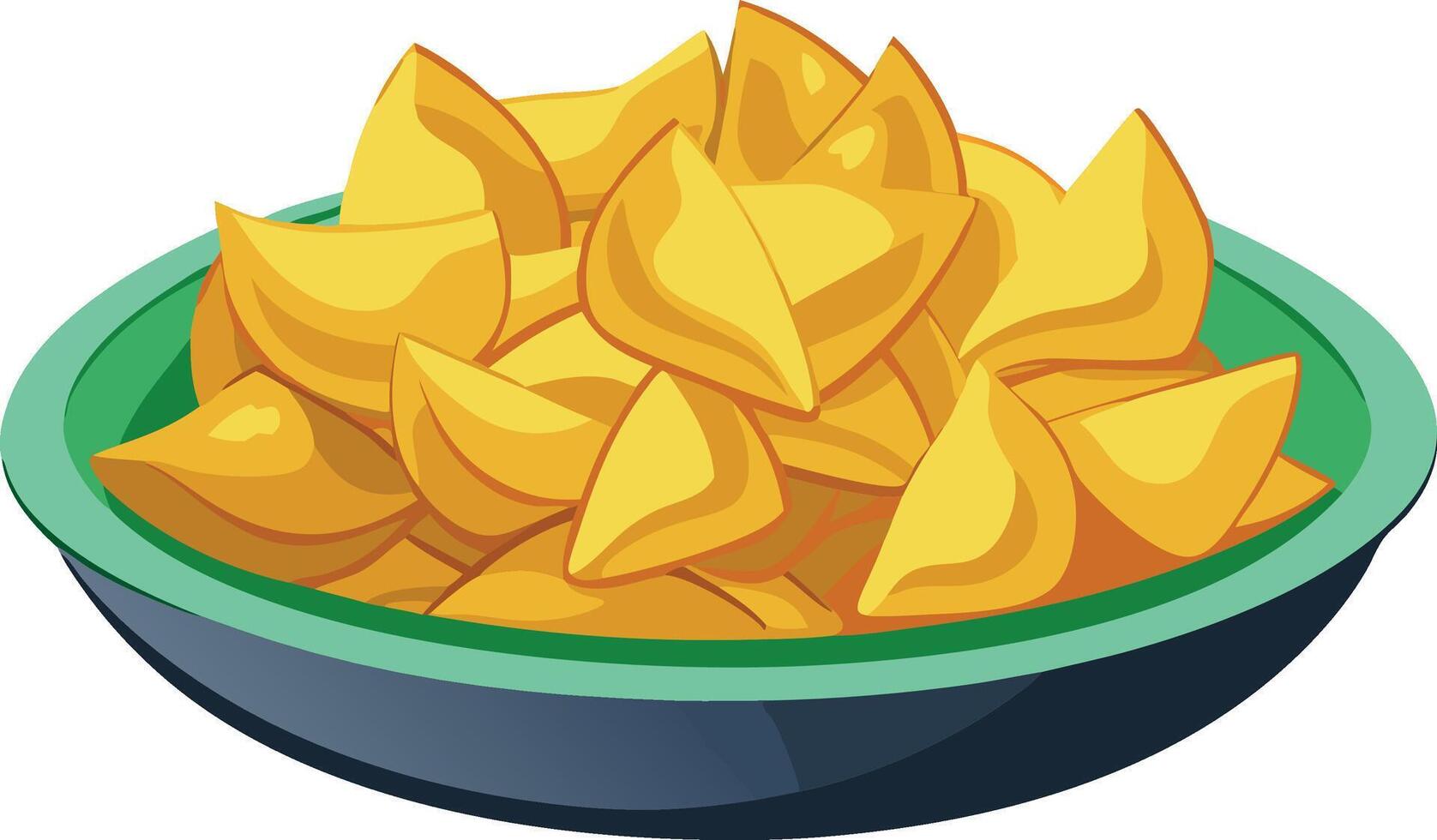 A bowl of yellow food with a green rim vector