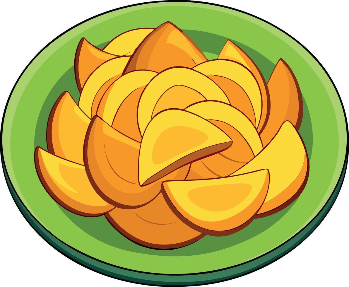 A plate of yellow food with a green plate vector