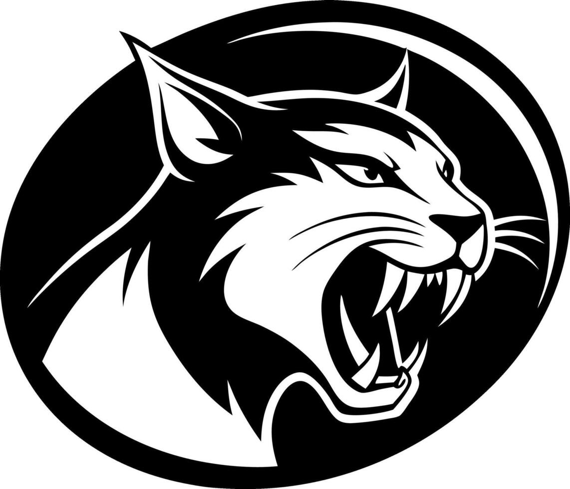 A black and white cat with its mouth open and teeth bared vector