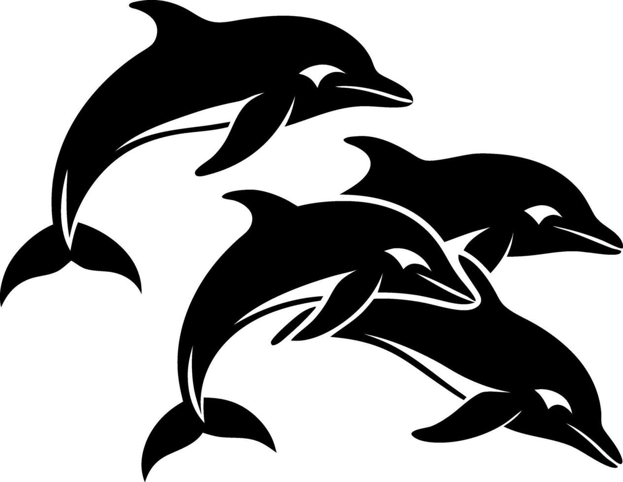 Four dolphins are leaping out of the water vector