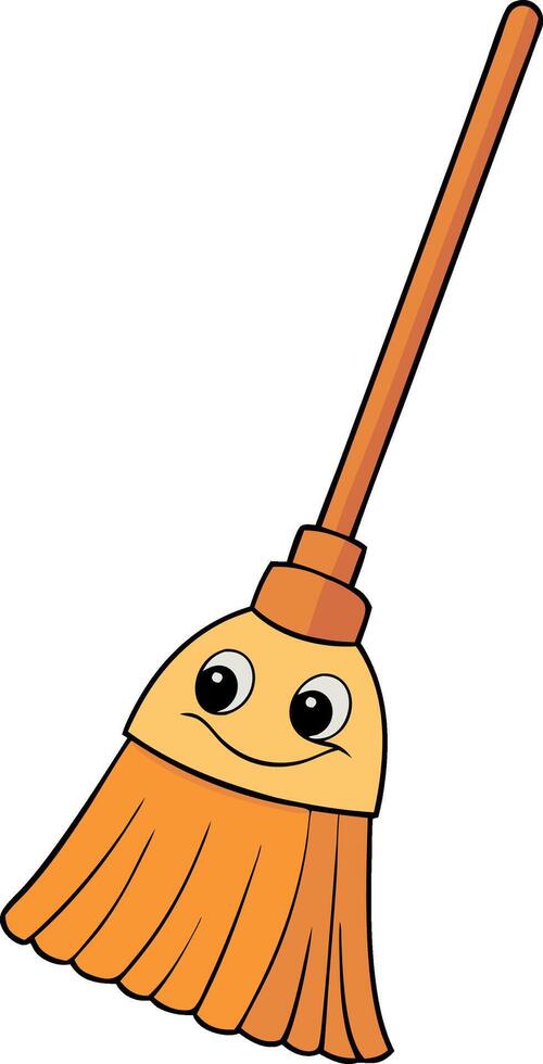 A cartoonish yellow broomstick with a smiling face on it vector