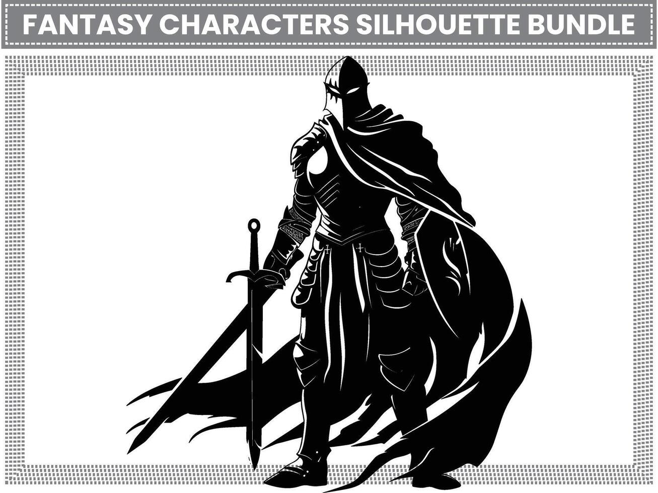 Fantasy Characters Silhouette Set, Mythology, Japanese Samurai, Warriors, and Swordsmen. Includes Samurai and Ninja Boys, Archery, and Military Figures Holding Swords for Protection. vector
