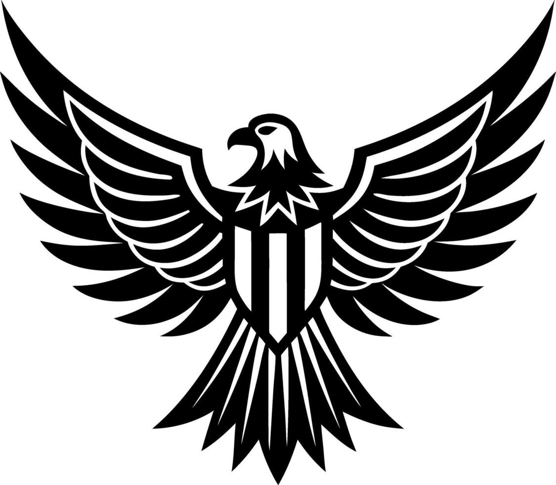 A black and white eagle with a shield on its chest vector