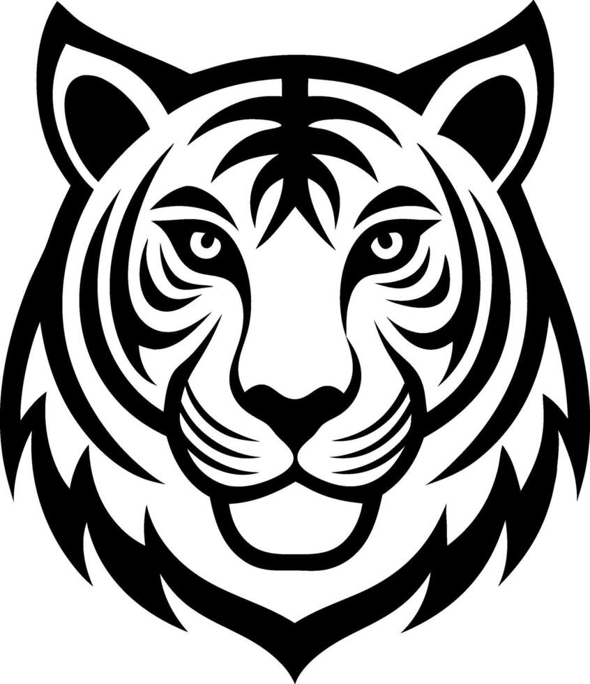 A black and white tiger head with a smiling mouth vector
