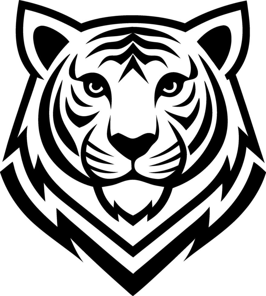 A black and white tiger head with a bold, fierce look vector