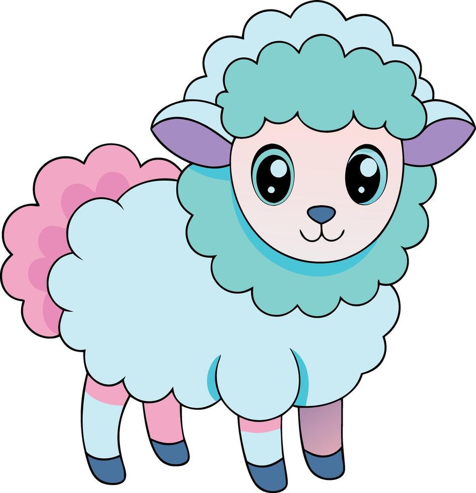A cute cartoon sheep with pink and blue fur vector