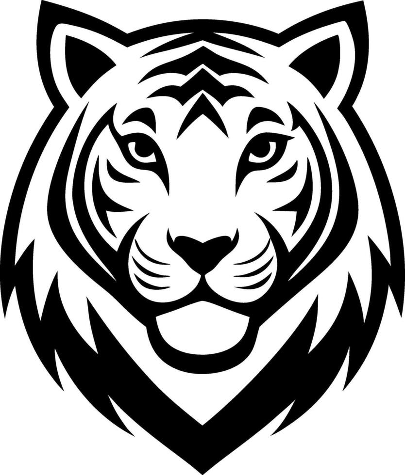 A black and white tiger head with a smiling mouth vector