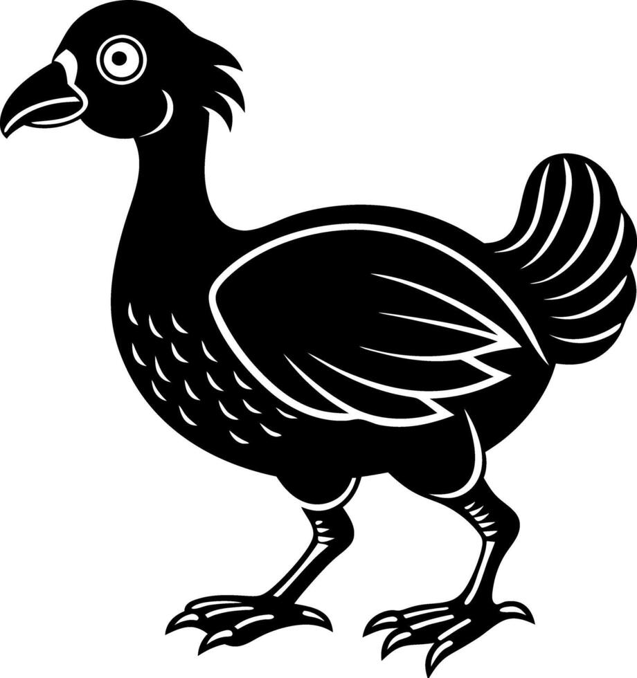 A black and white drawing of a chicken with its head turned to the side vector