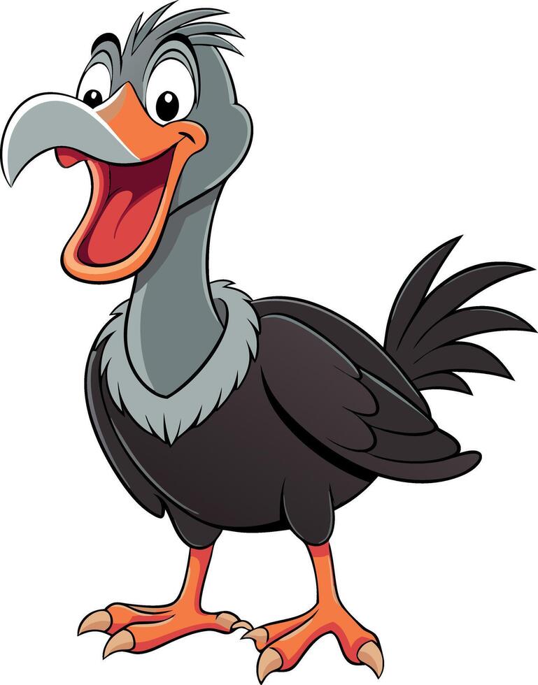 A cartoon bird with a big beak and orange feet is smiling vector