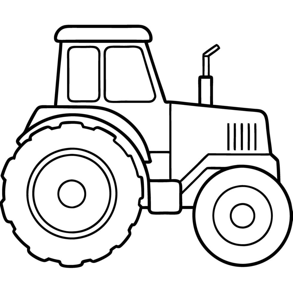 A tractor is shown in black and white vector
