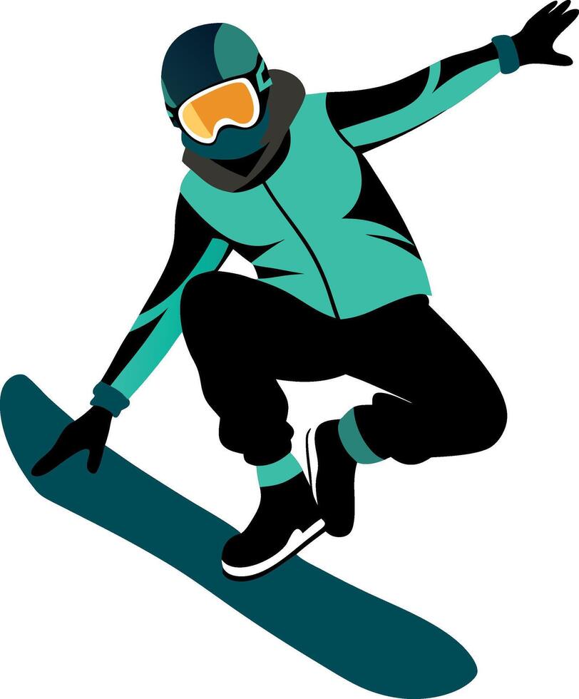Illustration of a snowboarder in action performing a jump in winter sports gear vector