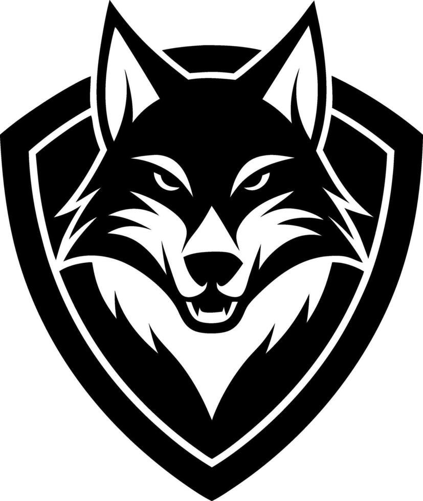 A black and white logo of a wolf with a mouth open and teeth showing vector