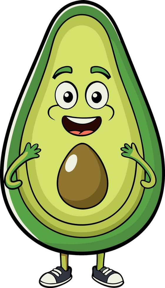 A cartoon avocado is smiling and holding its stomach open vector