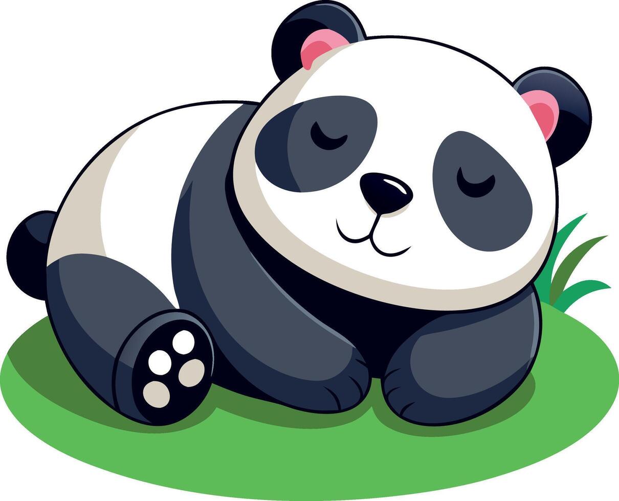 A cartoon panda bear is sleeping on a green grassy field vector