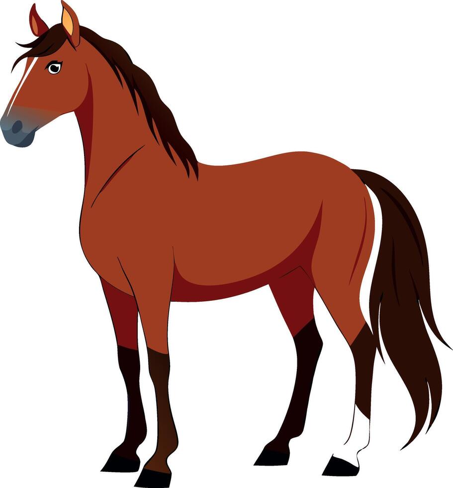 A cartoon horse with a brown mane and tail stands on a white background vector