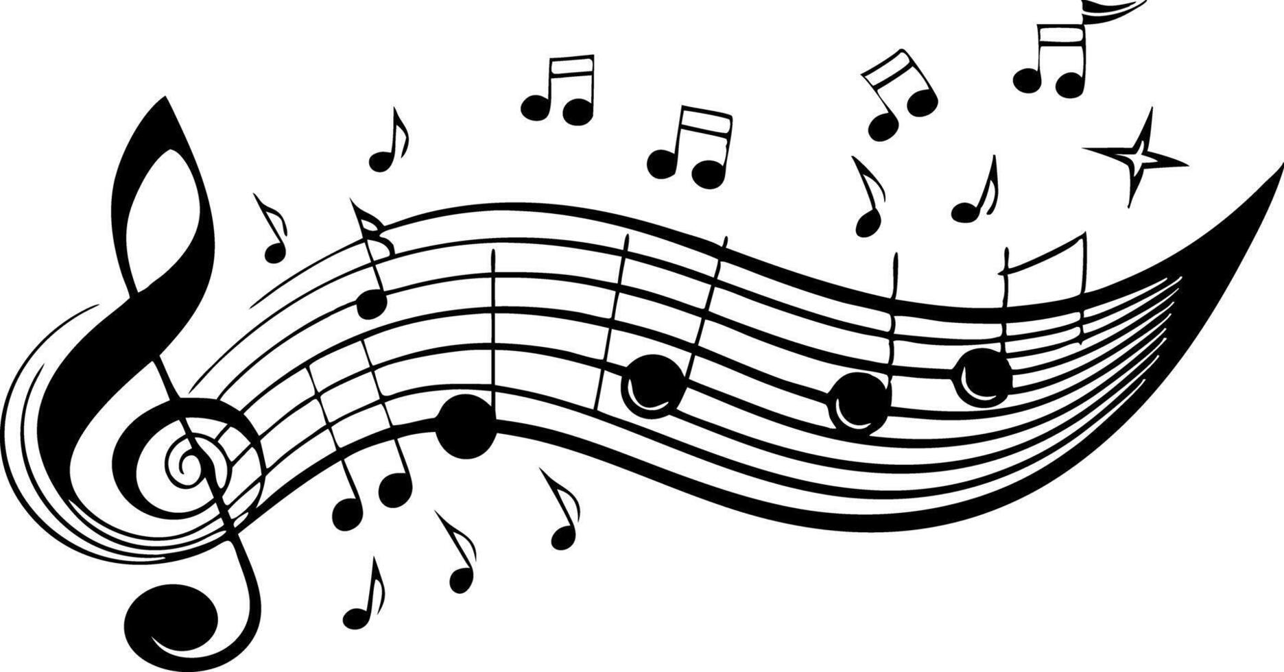 A musical score with notes and a key on the left side vector