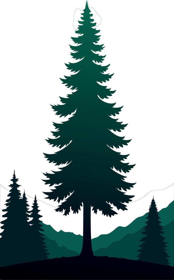A tall green tree with a few smaller trees in the background vector