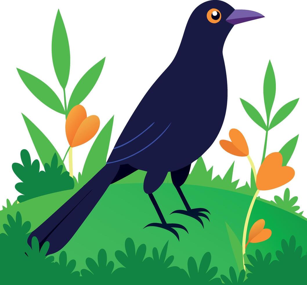 The bird has a bright yellow beak and is looking up at the camera vector