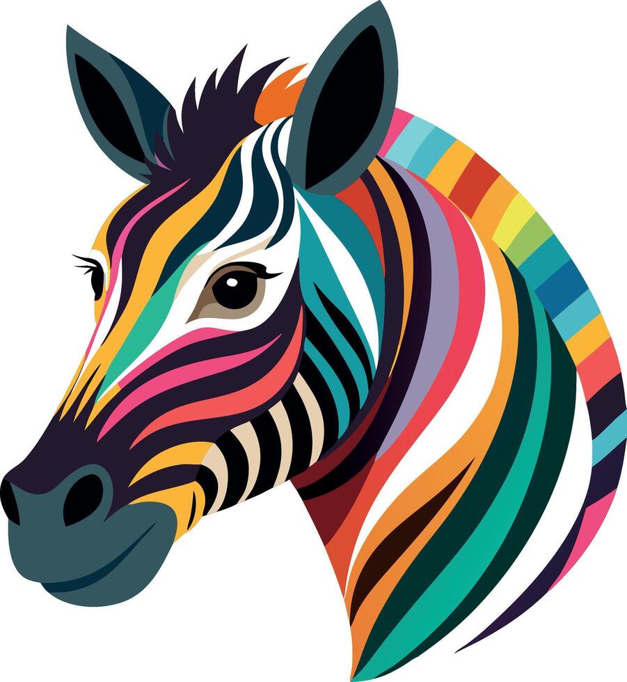 A zebra with a colorful mane and a black nose vector