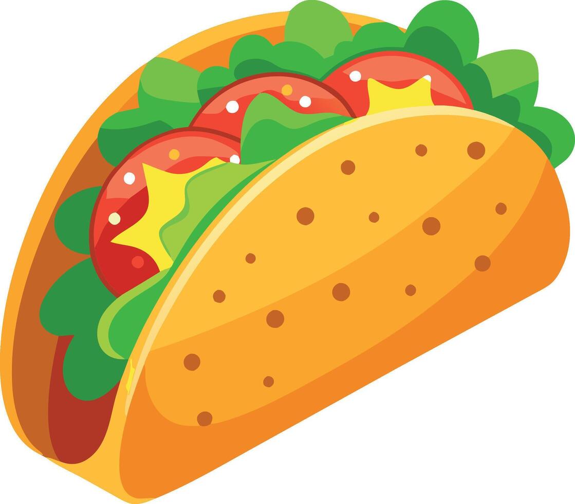 A taco with lettuce, tomatoes, and cheese vector