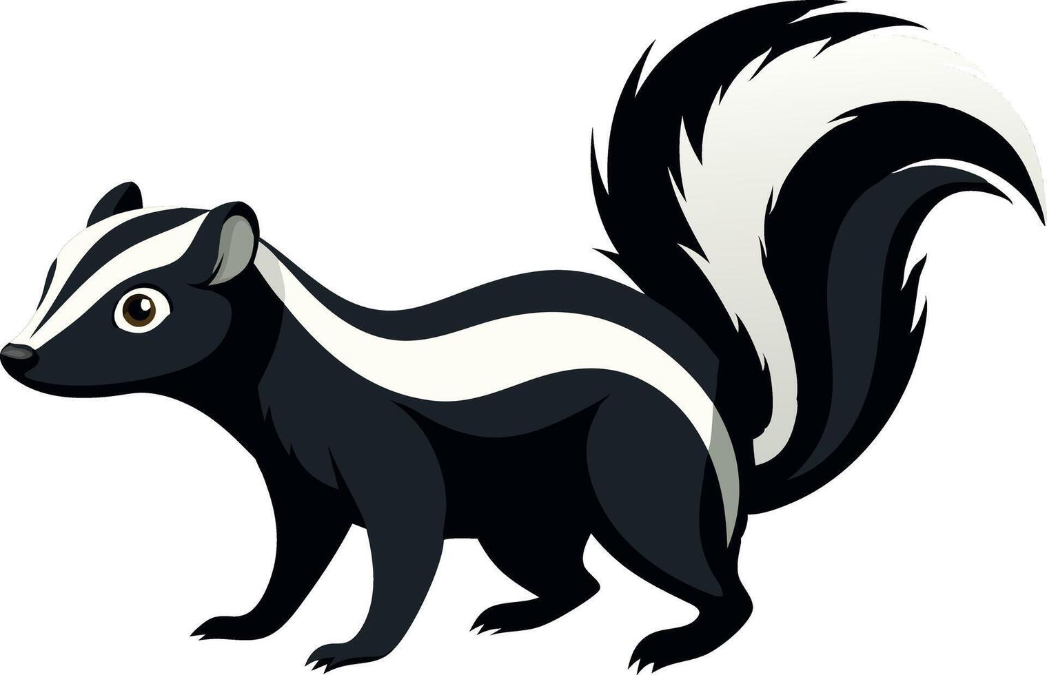 A black and white cartoon skunk with a white stripe on its face vector